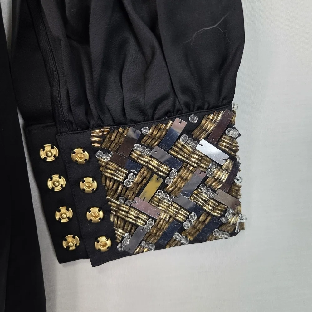 Tory Burch Black Embellished Shift Dress Size 8 Long Sleeve Beaded Neckline